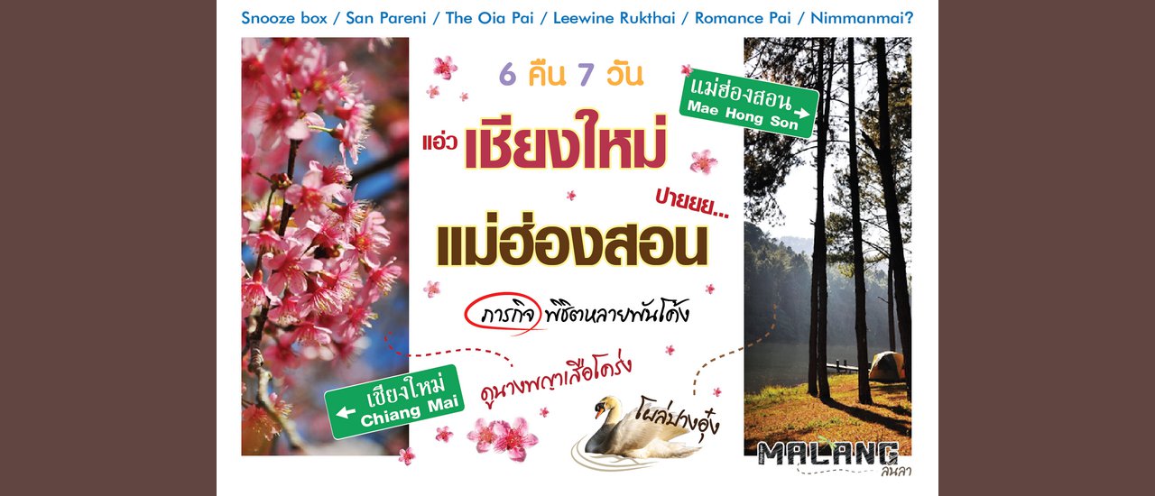 cover 6 คืน 7 วัน แอ่วเชียงใหม่ ปายแม่ฮ่องสอน ภารกิจพิชิตหลายพันโค้ง ดูนางพญาเสือโคร่ง โผล่ปางอุ๋ง --> By Malang ลั้นลา