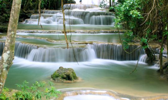 cover How about a trip to Kanchanaburi? Huai Mae Khamin Waterfall, the Emerald Stream of the Western Forest.