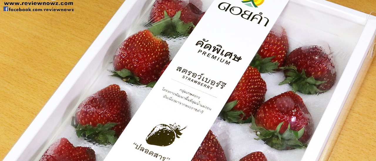 cover "Premium hand-selected fresh strawberries, delicious and free from harmful substances, with the latest seasonal fruits from Doi Kham."