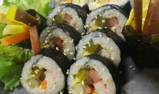 Cover Kimbap, or Korean rice rolls....