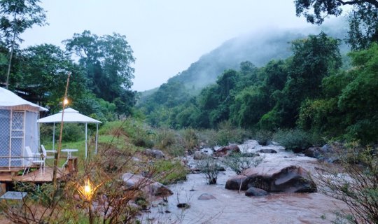 Cover Sleep by the stream at... warm air from the fire at Sapan....