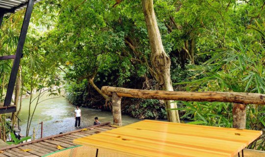 Cover Scenic Viewpoint with Dangling Feet Over a Stream at Baan Khao Kod, ...