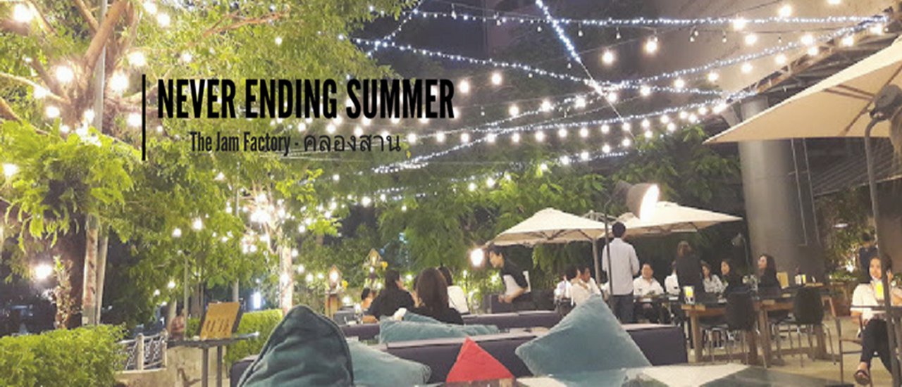 cover The Never Ending Summer restaurant at The Jam Factory project in Khlong San, with a view of the Chao Phraya River.