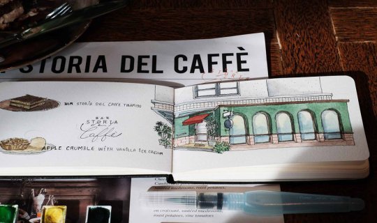 Cover Great Cafes in 2017: Draw, Travel, Eat 

This phrase translates to "...