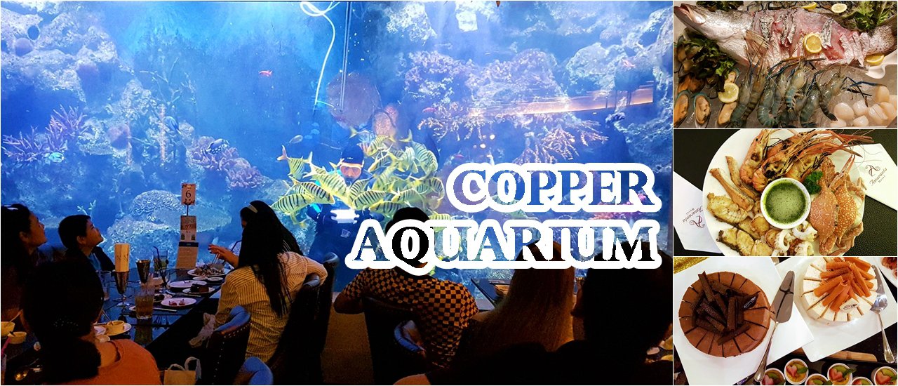 cover Enjoy a delightful dinner while watching the fish at Copper Aquarium Restaurant.