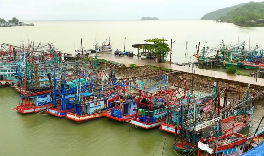 cover Ko Chang, Trat Province, on a drizzly day. The blue church is nearing completion.