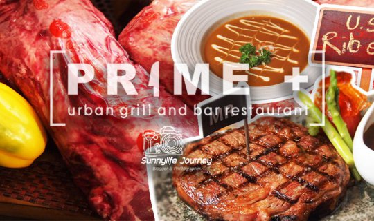 cover Premium Steak House at Prime + urban grill and bar restaurant, 7th floor, The Compass Sky View Hotel.