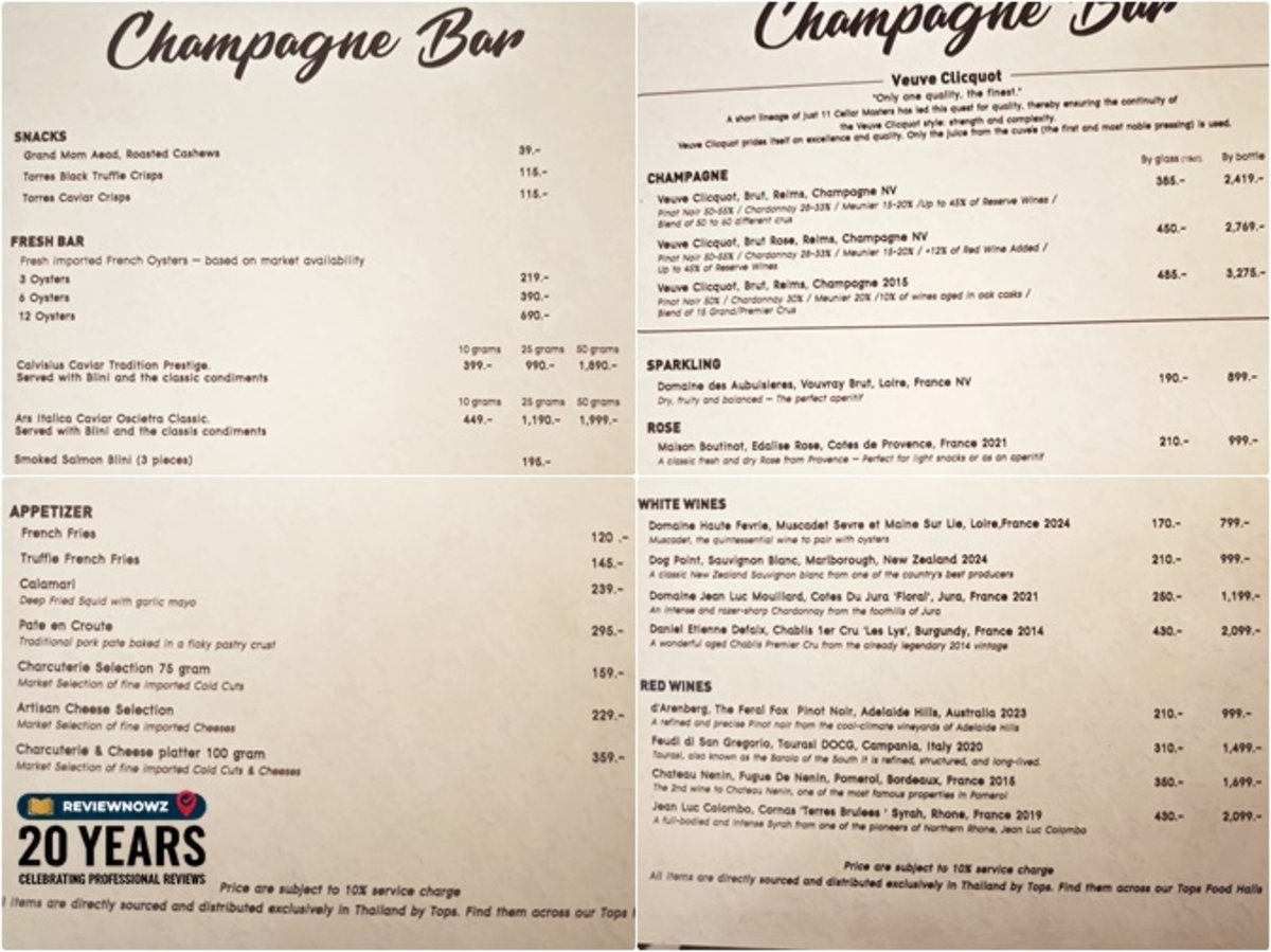 รายการอาหารและเครื่องดื่มของ Champagne Bar ที่ Tops Food Hall Central Park