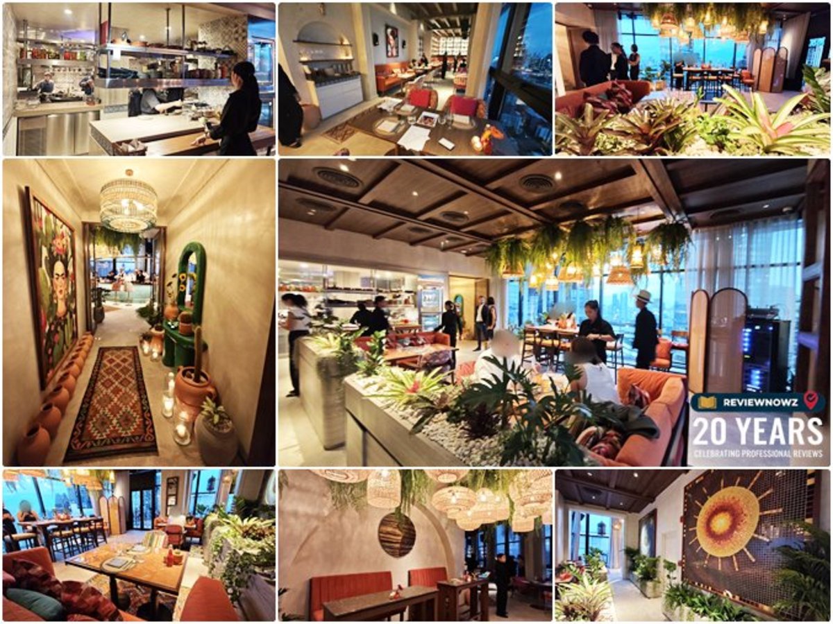 บรรยากาศโซน Lucero Indoor Lounge ตกแต่งสไตล์ Mid-Century Latin Glamour กระจกใสชมวิวเมือง 180 องศา และโซนครัวเปิด Open Fire Grill Madura Rooftop Bangkok SKYVIEW Hotel Bangkok ReviewNowz