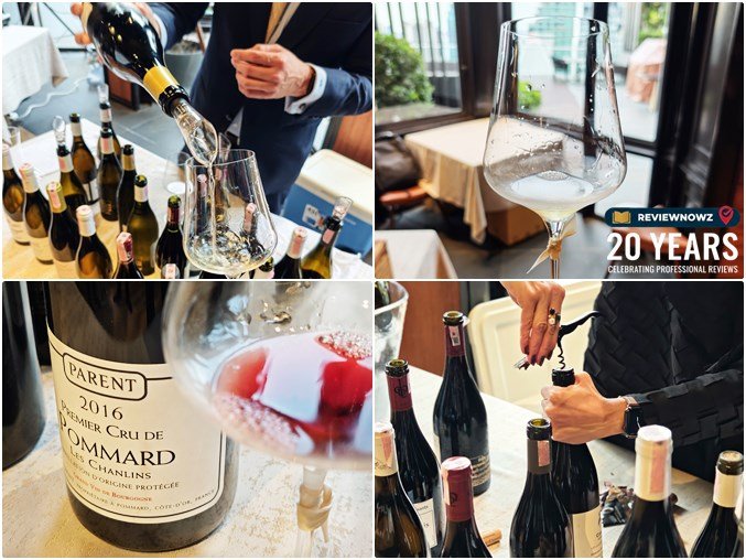 บรรยากาศการรินไวน์เบอร์กันดีลงในแก้วไวน์อย่างพิถีพิถัน โดยทีมงาน Wine Garage ในงาน Burgundy by Way of Bangkok ณ โรงแรมดิ โอกุระ เพรสทีจ กรุงเทพฯ ReviewNowz
